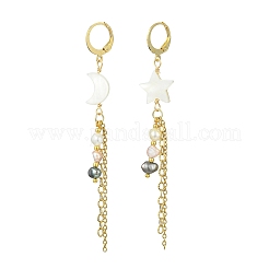 Star & Moon Natural Freshwater Shell Asymmetrical Earrings&nbsp;EJEW-JE07144