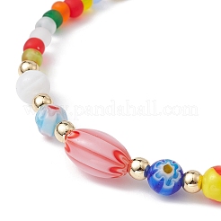 Handmade Millefiori Glass & Seed Beaded Stretch Bracelet&nbsp;BJEW-JB09488