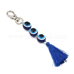 Resin Evil Eye Round Bead & Polyester Tassel Pendant Decorations&nbsp;HJEW-JM04165-03