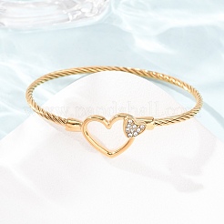 304 Stainless Steel Crystal Rhinestone Heart Cuff Bangles for Women&nbsp;SA-CBA2192-06G