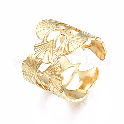 304 Stainless Steel Ginkgo Leaf Wrap Open Cuff Ring&nbsp;X-RJEW-T023-28G