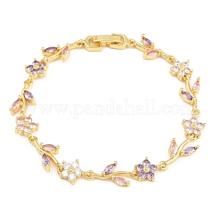 Brass Pave Cubic Zirconia Flower Link Chain Bracelets for Women&nbsp;KK-CBA68DA-14G-07