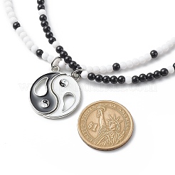 2Pcs 2 Colors Alloy Enamel Gossip/Yin Yang Matching Pendant Necklaces Set&nbsp;NJEW-JN04089