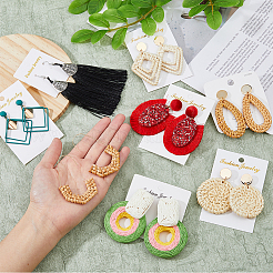 8 Pairs 8 Style Alloy & Raffia & Wood & Polyester Dangle Stud Earrings for Women&nbsp;EJEW-FI0002-76