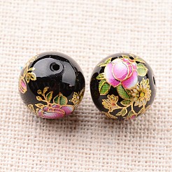 Flower Picture Printed Glass Round Beads&nbsp;GLAA-J087-12mm-A09