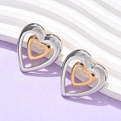 304 Stainless Steel Two Tone Heart Stud Earrings&nbsp;EJEW-C142-14PG