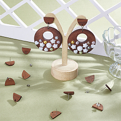 20 Pairs Walnut Wood Half Round Stud Earring Findings&nbsp;WOOD-UN0001-02