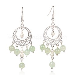 Flat Round Tibetan Style Alloy Natural Gemstone Chandelier Earrings&nbsp;EJEW-JE01883