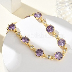 Brass Micro Pave Cubic Zirconia Link Cahin Bracelets for Women&nbsp;BJEW-A172-01G