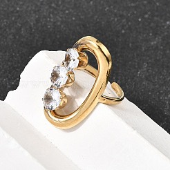 304 Stainless Steel Micro Pave Cubic Zirconia Open Cuff Rings for Women&nbsp;RJEW-K258-12A-G