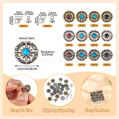24 Sets 12 Colors Alloy Synthetic Stone Beads Buttons&nbsp;BUTT-TA0001-22