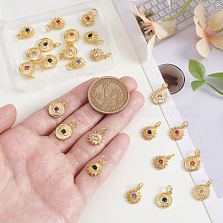 24Pcs 12 Styles Brass Micro Pave Cubic Zirconia Pendants&nbsp;KK-PH0012-97