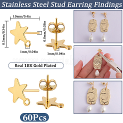 60Pcs 304 Stainless Steel Stud Earring Findings&nbsp;STAS-SC0021-31G