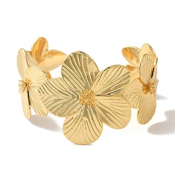Rack Plating Brass Flower Open Cuff Bangles&nbsp;BJEW-B098-02G