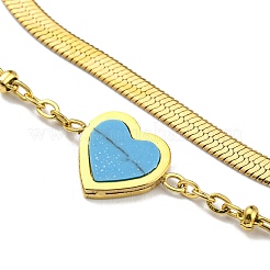 PVD Vacuum Plating 304 Stainless Steel Herringbone & Satellite Chains Double Layer Multi-strand Bracelet&nbsp;BJEW-Z016-07G