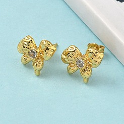 Brass Micro Pave Clear Cubic Zirconia Bowknot Stud Earrings&nbsp;EJEW-A145-02A-G