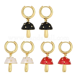 Mushroom Brass Enamel Hoop Earrings&nbsp;EJEW-Z115-07G