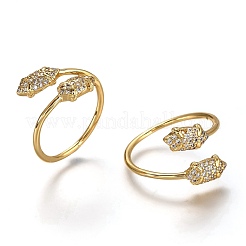 Brass Micro Pave Clear Cubic Zirconia Cuff Rings&nbsp;RJEW-C100-06G