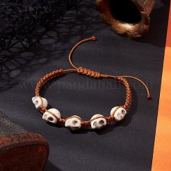 Adjustable Halloween Skull Synthetic Turquoise Braided Bead Bracelets for Women Men&nbsp;BJEW-JB10655