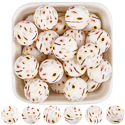 30Pcs Printed Round with Sunflower Pattern Silicone Focal Beads&nbsp;SIL-SC0002-84E