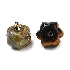 Natural & Synthetic Mixed Gemstone Pumpkin Charms with Golden Tone Brass Bails&nbsp;G-C158-06G