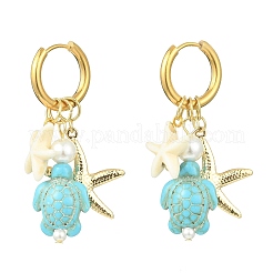 Tortoise Starfish Synthetic Turquoise & Shell Pearl Hoop Earrings&nbsp;EJEW-JE07149
