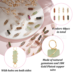 48Pcs 8 Colors Natural Mixed Gemstone Brass Wire Wrapped Column Connector Charms&nbsp;PALLOY-HY00042