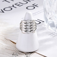 Brass Micro Pave Clear Cubic Zirconia Cuff Finger Rings&nbsp;RJEW-G337-34P