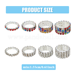 8Pcs 8 Style Rhinestone Tennis Chains Stretch Rings Set for Women&nbsp;RJEW-FI0001-02