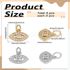4Pcs 2 Colors CZ Brass Micro Pave Cubic Zirconia Evil Eye Charms&nbsp;ZIRC-LP0001-07