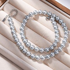 8mm Shell Pearl Round Beaded Necklaces&nbsp;NJEW-U026-15P