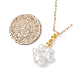 Shell Pearl 10mm Round Beaded Paw Print Pendant Necklaces&nbsp;NJEW-JN05171-01