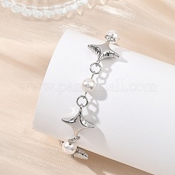 Shell Pearl & Alloy Link Chain Bracelets for Women&nbsp;BJEW-JB13821