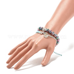 2Pcs 2 Style Natural Lava Rock & Synthetic Hematite Stretch Bracelets Set with Alloy Shell&nbsp;BJEW-JB08028