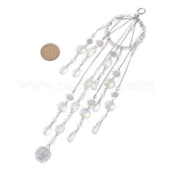 Glass & Stainless Steel Round & Teardrop & Octagonal Beads Hanging Suncatchers&nbsp;HJEW-JM04537