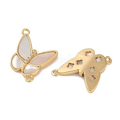 Brass Clear Cubic Zirconia Pave Natural Shell Butterfly Connector Charms&nbsp;KK-P283-08G
