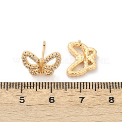 Butterfly Brass Micro Pave Clear Cubic Zirconia Stud Earrings for Women&nbsp;EJEW-G428-07G