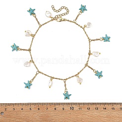 Ocean Dyed Synthetic Turquoise Starfish and Shell Pearl Tassel Anklets&nbsp;AJEW-AN00861
