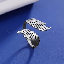 Non-Tarnish 304 Stainless Steel Double Wing Open Cuff Ring&nbsp;RJEW-F149-01P