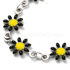 304 Stainless Steel Flower Link Chain Bracelets with Enamel&nbsp;BJEW-E088-02P
