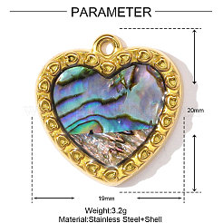 304 Stainless Steel Paua Shell Pendants&nbsp;STAS-OY002-14G