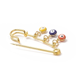 Rack Plating Brass Enamel Evil Eye Charms Safety Pin Brooch&nbsp;JEWB-BR00091