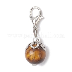 6Pcs Round Natural Black Onyx & Carnelian & Amethyst & Tiger Eye & Green Aventurine & White Jade Pendant Decorations&nbsp;HJEW-JM03831-02