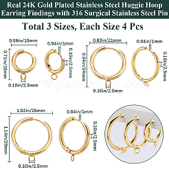 12Pcs 3 Style 201 Stainless Steel Huggie Hoop Earring Findings&nbsp;STAS-BBC0004-91G