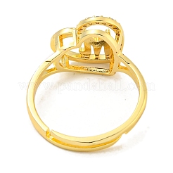 Heart with Letter Rack Plating Brass Micro Pave Cubic Zirconia Adjustable Rings for Women&nbsp;RJEW-I105-06G-M