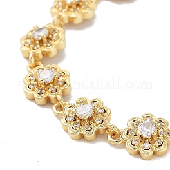 Rack Plating Brass Pave Clear Cubic Zirconia Flower Link Chain Bracelets for Women&nbsp;BJEW-R317-15G