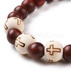 4Pcs Cross Pattern Wood Beads Stretch Bracelets Set for Women Men&nbsp;BJEW-JB08931