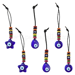 4Pcs Blue Evil Eye Handmade Lampwork & Wood Beaded Hanging Ornaments&nbsp;HJEW-FS00080