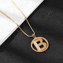 Flat Round with Letter B 304 Stainless Steel Pendant Necklaces & Hoop Earring Jewelry Sets&nbsp;SJEW-L177-08G