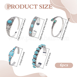 6Pcs 6 Styles Alloy Synthetic Turquoise Cuff Bangles for Women&nbsp;BJEW-ME0001-18